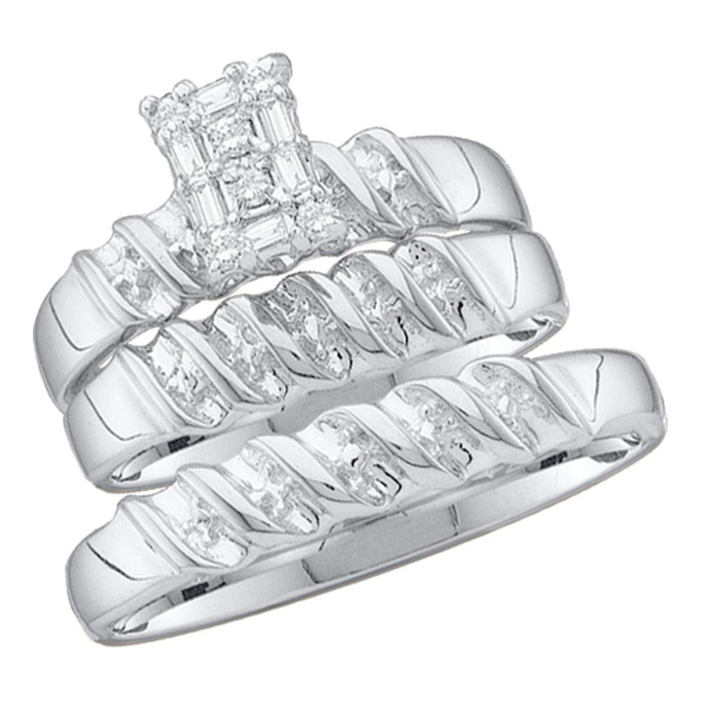 10kt Gold Round Diamond Cluster Matching Bridal Wedding Ring Band Set 1/10 Cttw
