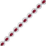 Sterling Silver Oval Created Ruby Tennis Bracelet 5-7/8 Cttw