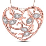 14kt Rose Gold Womens Round Diamond Floral Heart Pendant 1/6 Cttw