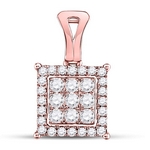 14kt Rose Gold Womens Round Diamond Square Cluster Pendant 1/2 Cttw
