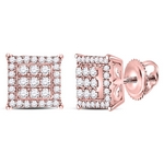 14kt Rose Gold Womens Round Diamond Square Cluster Stud Earrings 1/4 Cttw