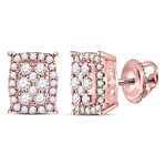 14kt Rose Gold Womens Round Diamond Vertical Rectangle Cluster Earrings 1/4 Cttw
