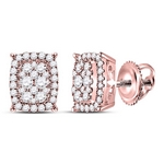 14kt Rose Gold Womens Round Diamond Vertical Rectangle Cluster Earrings 1/2 Cttw