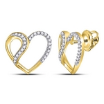10kt Yellow Gold Womens Round Diamond Heart Stud Earrings 1/6 Cttw