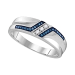 Sterling Silver Round Blue Color Enhanced Diamond Wedding Band 1/5 Cttw