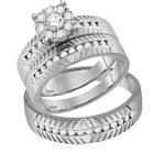 14kt Gold Round Diamond Cluster Matching Bridal Wedding Ring Band Set 3/4 Cttw