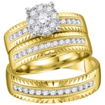 14kt Gold Round Diamond Cluster Matching Bridal Wedding Ring Band Set 3/4 Cttw