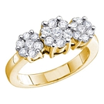 14kt Yellow Gold Round Diamond Triple Cluster Ring 2.00 Cttw
