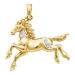 10kt Yellow Gold Round Diamond Horse Mare Animal Pendant 1/20 Cttw
