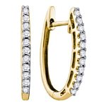 14kt Yellow Gold Round Pave-set Diamond Single Row Hoop Earrings 1/4 Cttw