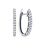 14kt White Gold Round Pave-set Diamond Single Row Hoop Earrings 1/4 Cttw