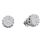 14kt White Gold Round Diamond Flower Cluster Screwback Earrings 1.00 Cttw