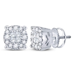 14kt White  Gold Princess Round Diamond Soleil Cluster Earrings 1/4 Cttw