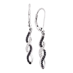14kt White Gold Round Black Color Enhanced Diamond Infinity Weave Dangle Earrings 1/3 Cttw