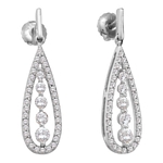14kt White Gold Round Diamond Teardrop Dangle Screwback Earrings 3/4 Cttw