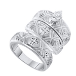 10kt Gold Marquise Diamond Crosses Matching Bridal Wedding Ring Band Set 1/8 Cttw