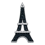 10kt White Gold Round Black Color Enhanced Diamond Eiffel Tower France Pendant 1/3 Cttw