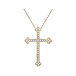 10kt Yellow Gold Round Diamond Gothic Cross Religious Pendant 1/5 Cttw