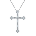 10kt White Gold Round Diamond Gothic Cross Religious Pendant 1/5 Cttw