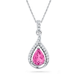 10kt White Gold Pear Lab-Created Pink Sapphire Solitaire Diamond Pendant 1-5/8 Cttw